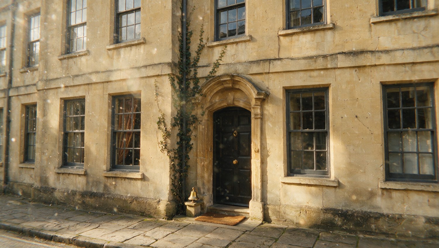 The honey-coloured Georgian stone facade of CloudSaveCircuit Hotel in Bath in warm afternoon light